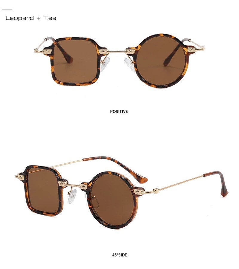 Retro Unique Square Round Sunglasses |Women Men|Fashion Clear Ocean Lens Shades UV400|Punk Sun Glasses