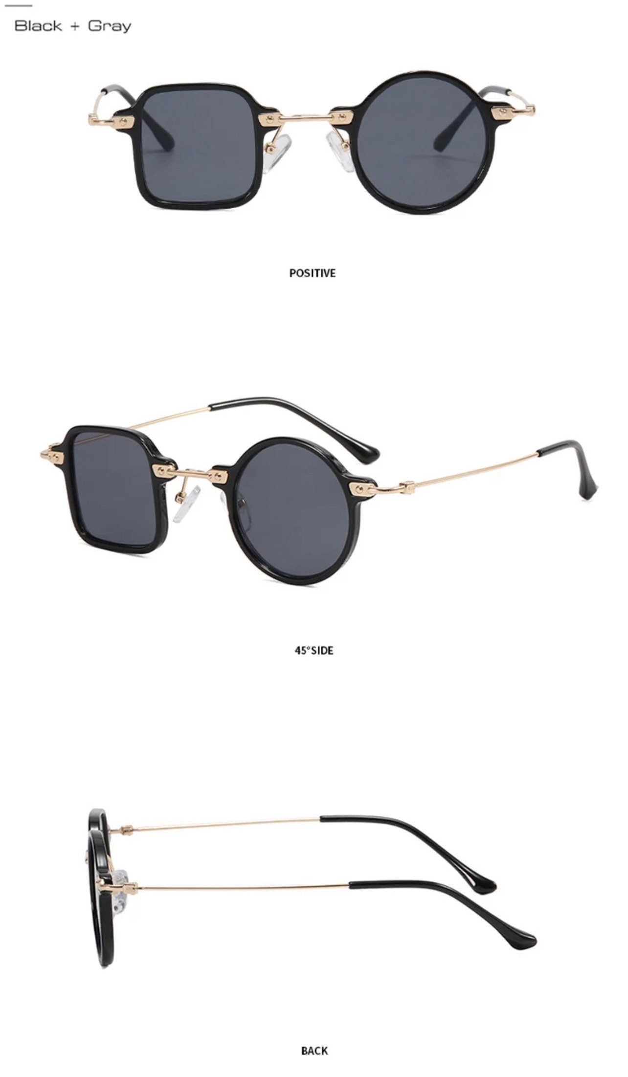 Retro Unique Square Round Sunglasses |Women Men|Fashion Clear Ocean Lens Shades UV400|Punk Sun Glasses