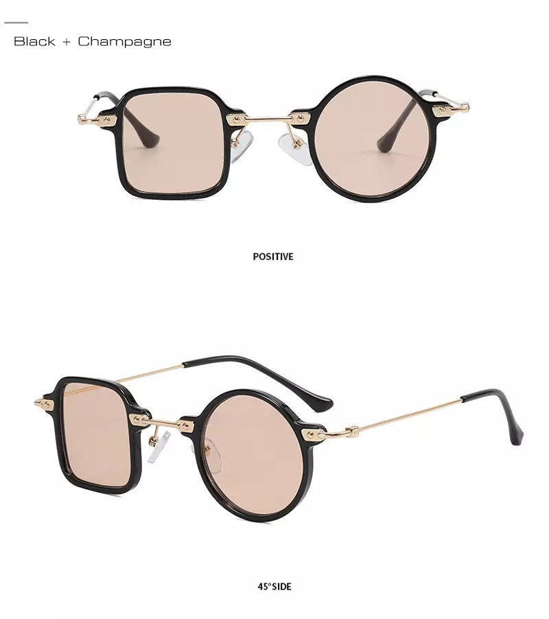 Retro Unique Square Round Sunglasses |Women Men|Fashion Clear Ocean Lens Shades UV400|Punk Sun Glasses
