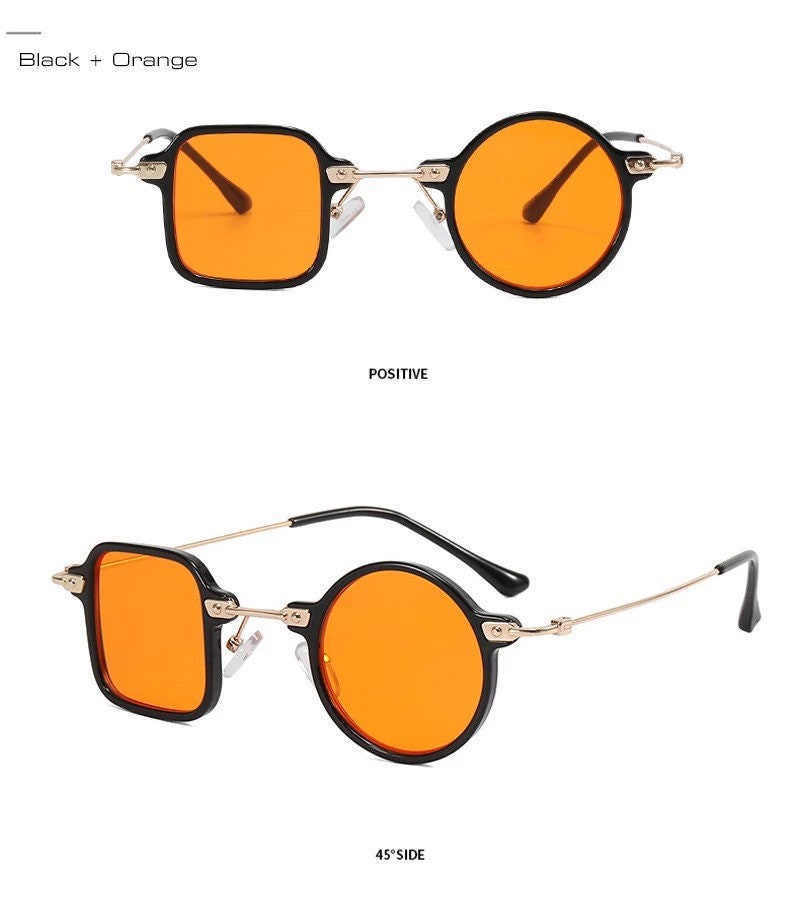 Retro Unique Square Round Sunglasses |Women Men|Fashion Clear Ocean Lens Shades UV400|Punk Sun Glasses