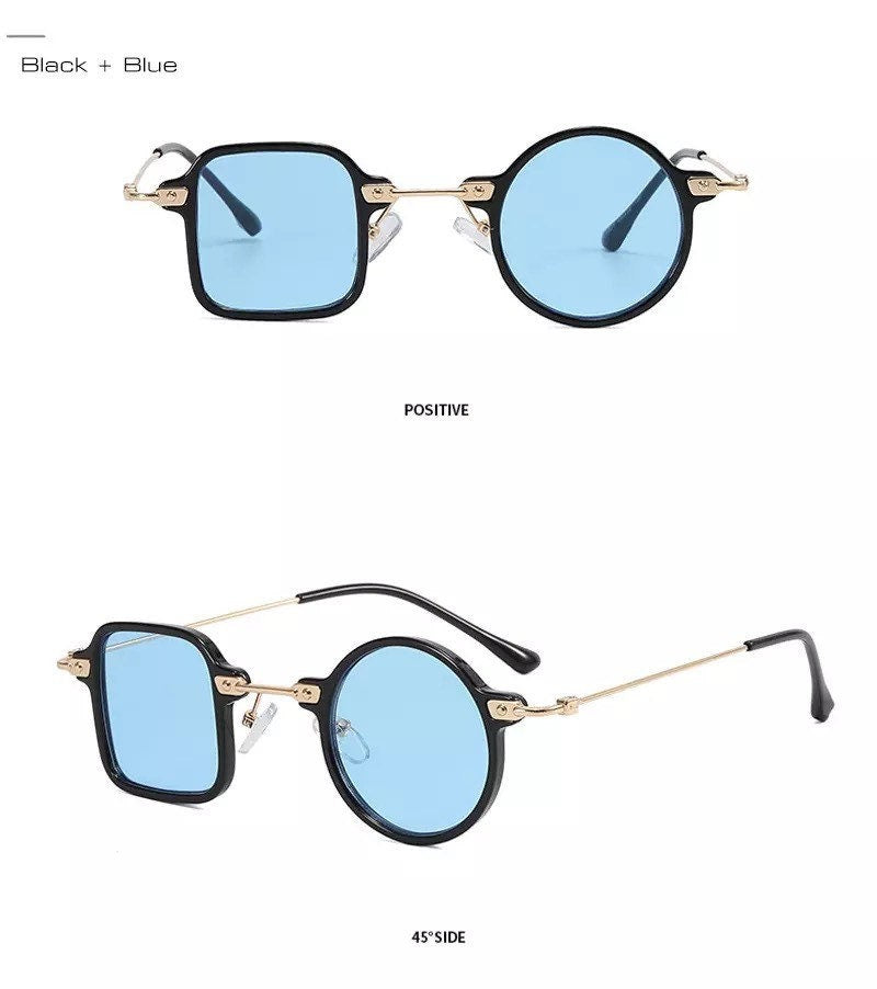 Retro Unique Square Round Sunglasses |Women Men|Fashion Clear Ocean Lens Shades UV400|Punk Sun Glasses