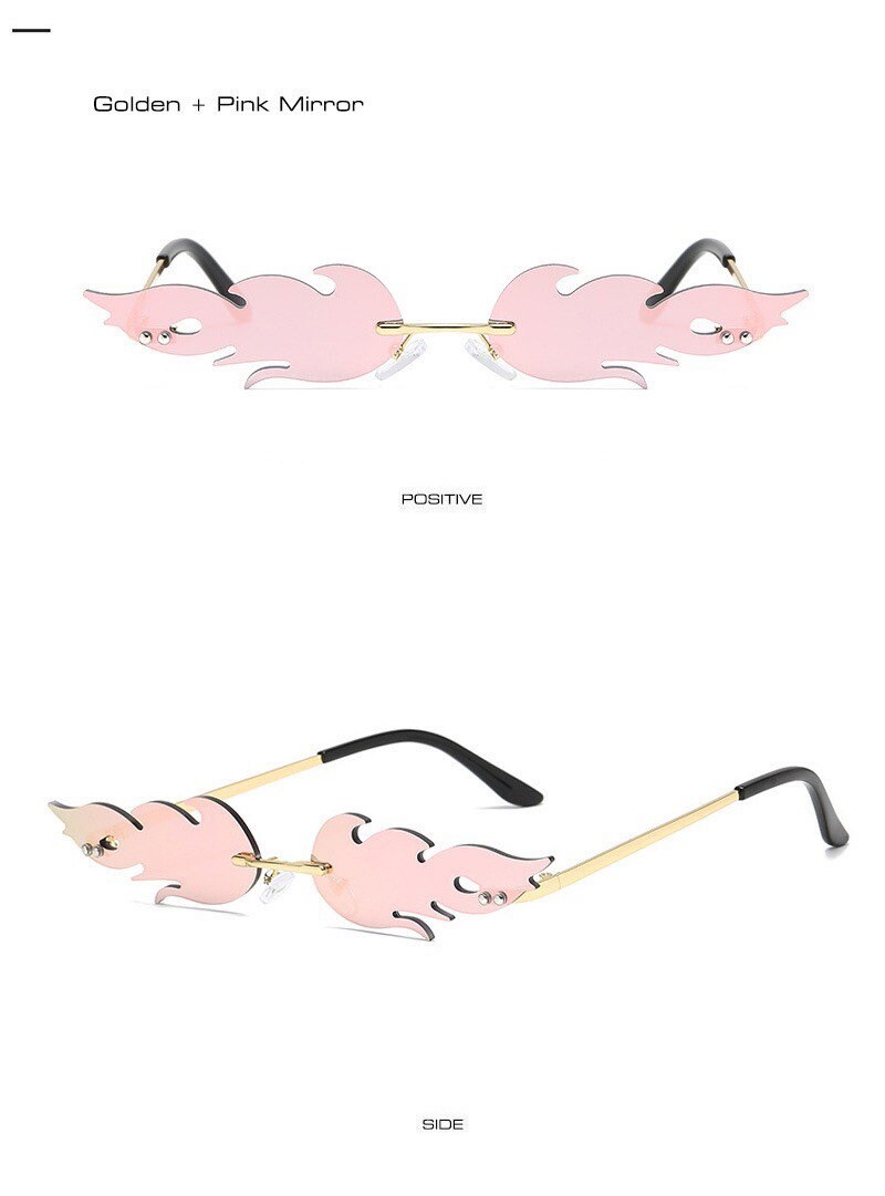 New Summer Ins Popular Fire Sunglasses |Women Men|Amazing Small Rimless Wave| Cat Eye Sunglasses|Eyeglasses frames