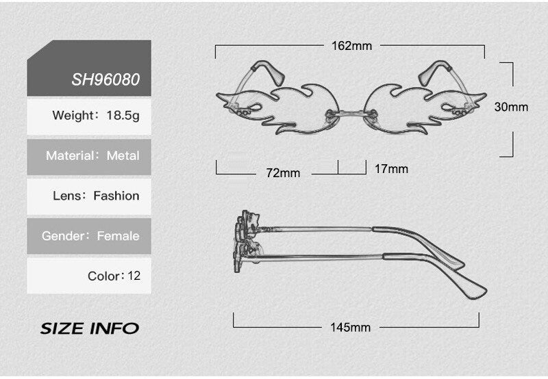 New Summer Ins Popular Fire Sunglasses |Women Men|Amazing Small Rimless Wave| Cat Eye Sunglasses|Eyeglasses frames