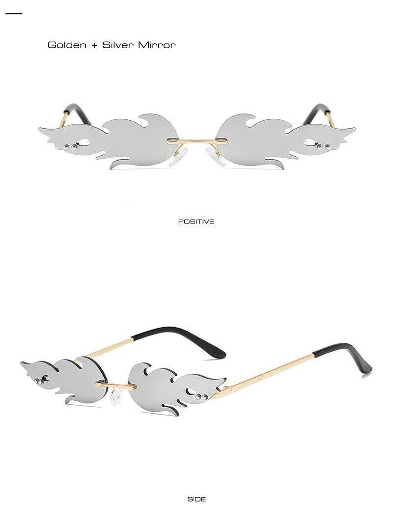 New Summer Ins Popular Fire Sunglasses |Women Men|Amazing Small Rimless Wave| Cat Eye Sunglasses|Eyeglasses frames