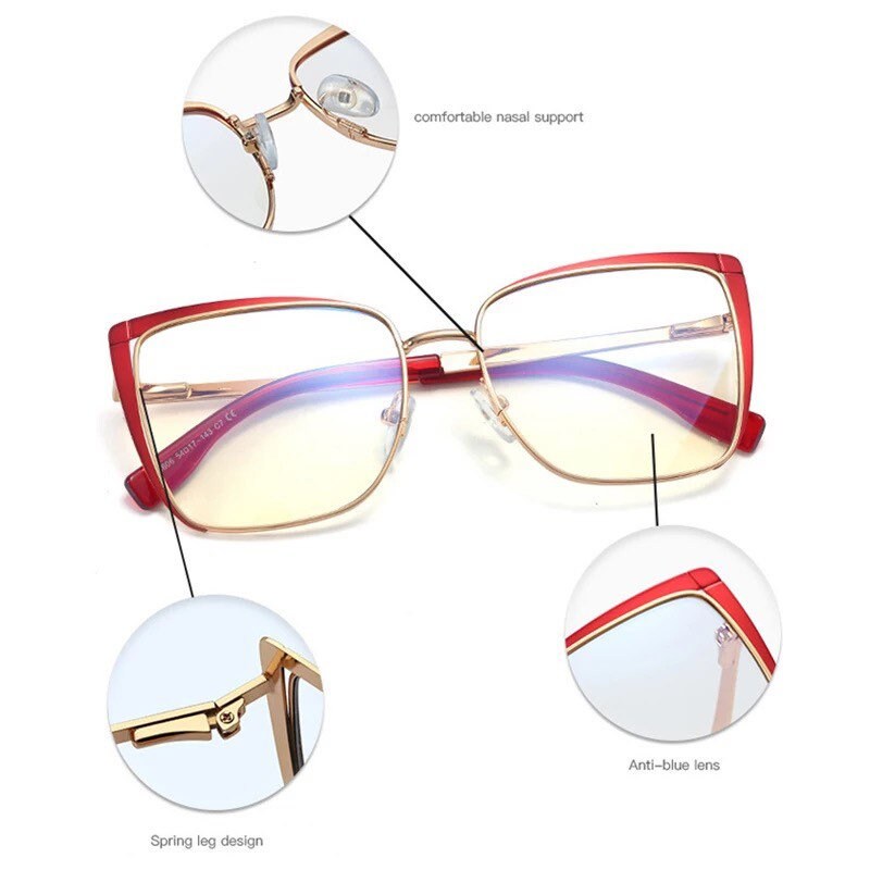 Retro Cat Eye Metal Eyeglasses Frame|Women Men|Fashion Clear Anti Blue Light Optical Eyewear| Square Frame Computer Goggle