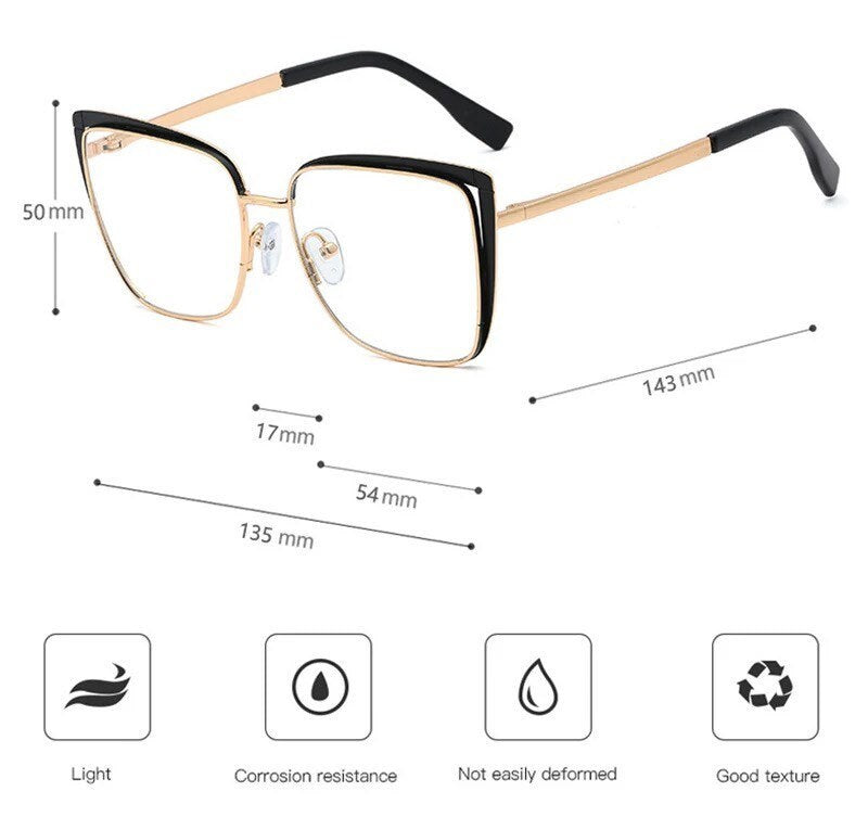 Retro Cat Eye Metal Eyeglasses Frame|Women Men|Fashion Clear Anti Blue Light Optical Eyewear| Square Frame Computer Goggle