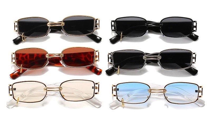 Retro Rectangle Sunglasses|Women Men|Fashion Brand Designer Punk Metal Ring |Eyewear Shades UV400 Square Sun Glasses