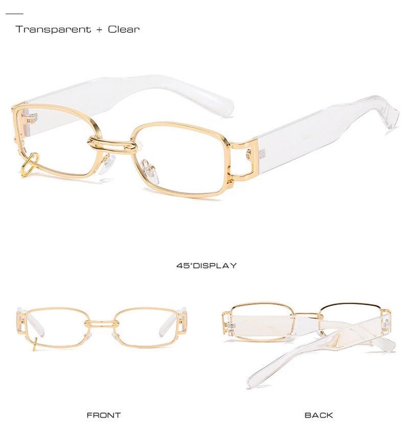 Retro Rectangle Sunglasses|Women Men|Fashion Brand Designer Punk Metal Ring |Eyewear Shades UV400 Square Sun Glasses
