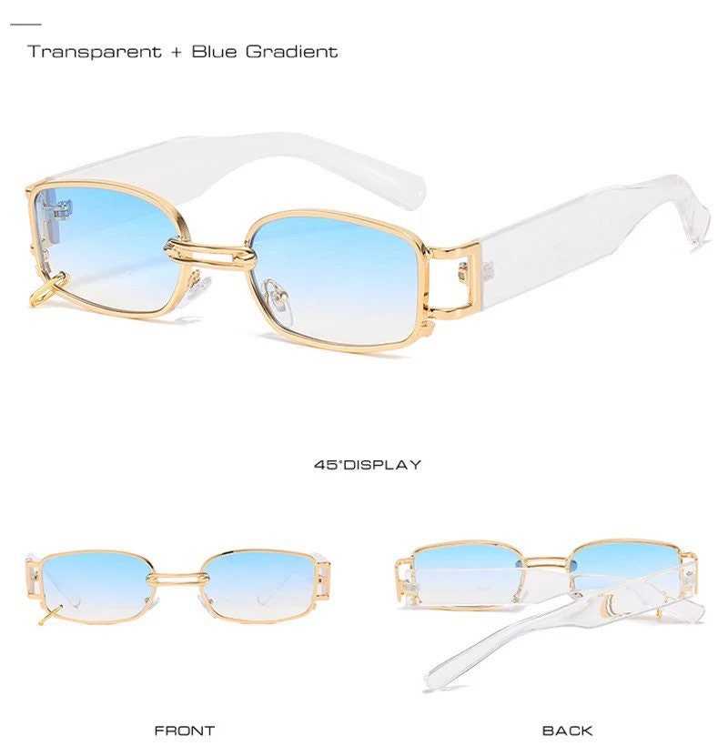 Retro Rectangle Sunglasses|Women Men|Fashion Brand Designer Punk Metal Ring |Eyewear Shades UV400 Square Sun Glasses
