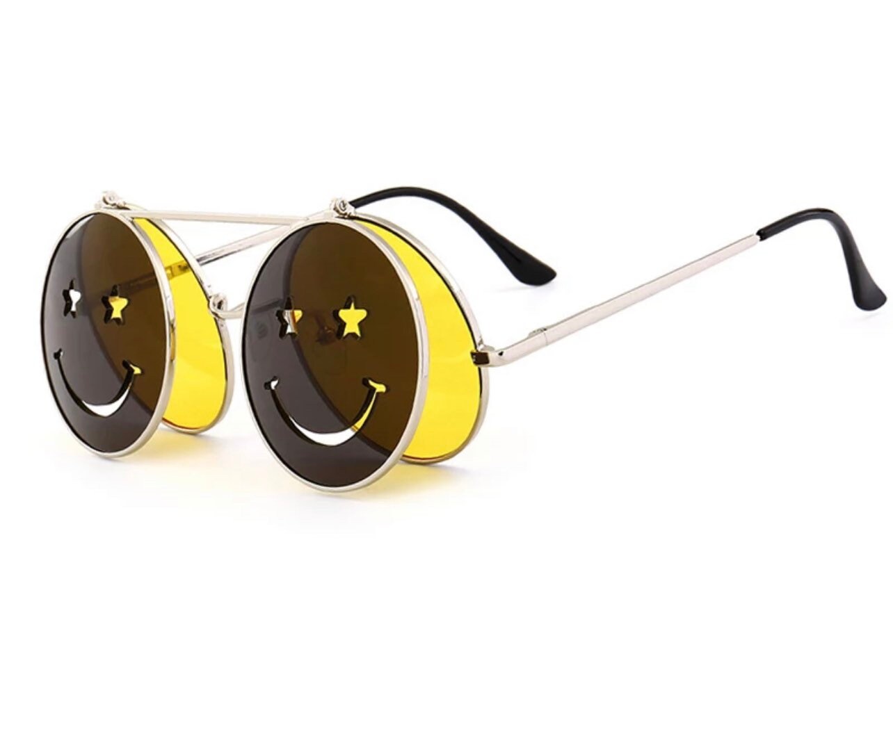 Retro Flip Up Round Steampunk Sunglasses 2022 Brand|Women Men| Designer Small Circle Sun Glasses Red Yellow Shades SP64