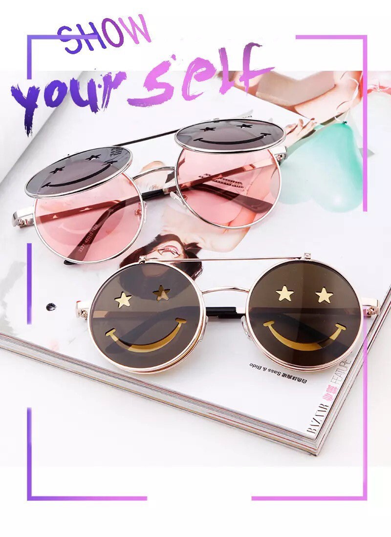 Retro Flip Up Round Steampunk Sunglasses 2022 Brand|Women Men| Designer Small Circle Sun Glasses Red Yellow Shades SP64