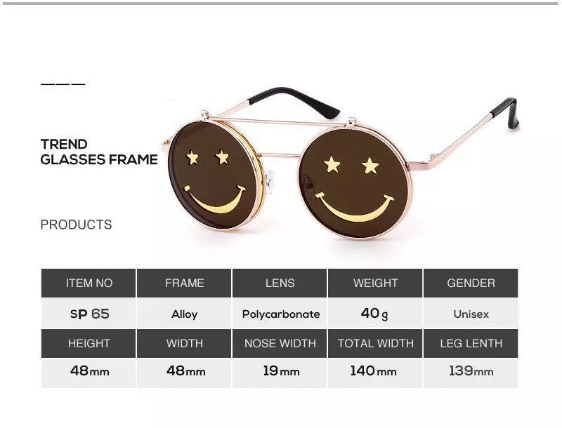 Retro Flip Up Round Steampunk Sunglasses 2022 Brand|Women Men| Designer Small Circle Sun Glasses Red Yellow Shades SP64