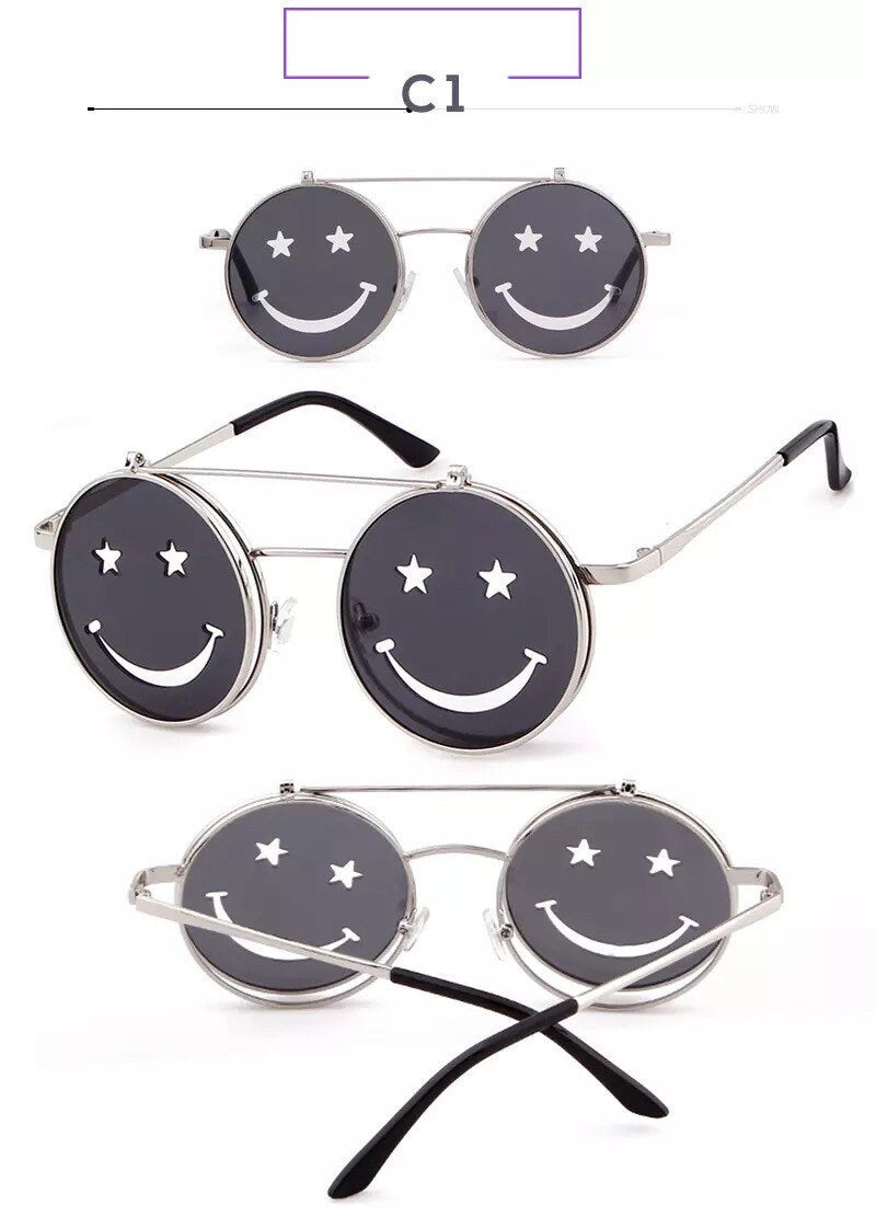 Retro Flip Up Round Steampunk Sunglasses 2022 Brand|Women Men| Designer Small Circle Sun Glasses Red Yellow Shades SP64