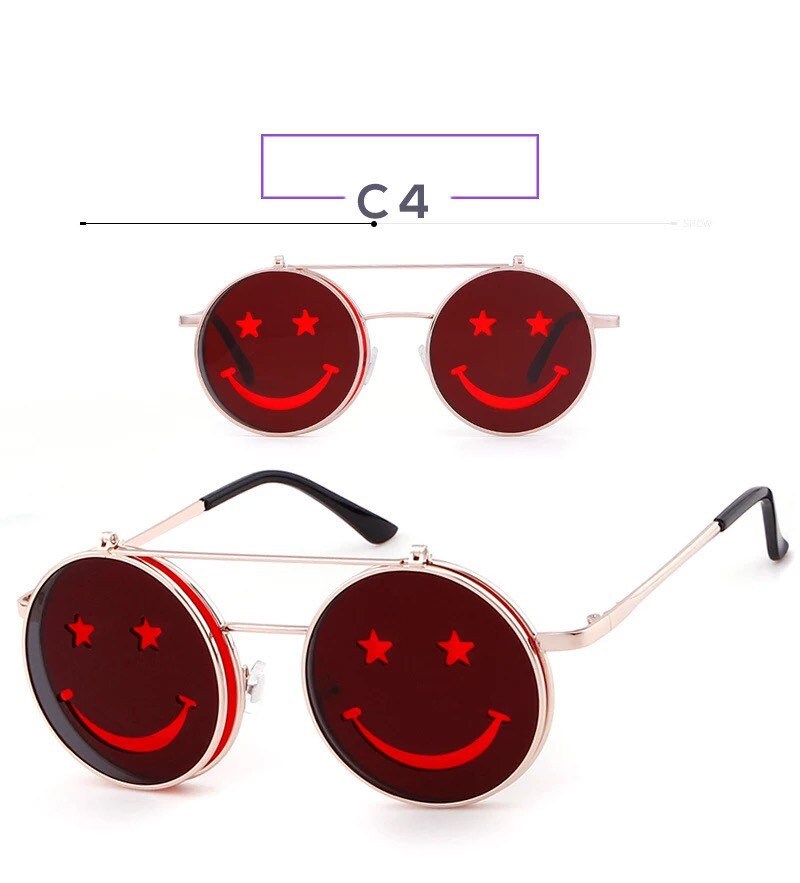 Retro Flip Up Round Steampunk Sunglasses 2022 Brand|Women Men| Designer Small Circle Sun Glasses Red Yellow Shades SP64