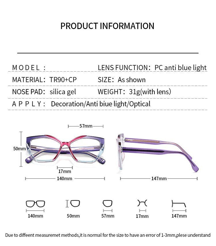New Sexy Cat Eye Glasses|Women Men|Fashion Anti Blue Light Blocking Eyeglasses|Ladies Vintage Computer Eyewear Optical Spectacle