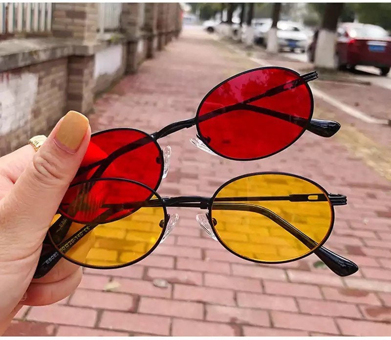 Ins Popular Small Round summer Sunglasses|Women Men| Retro Metal Punk Oval Clear Ocean Lens | Eyewear Shades UV400 Sun Glasses
