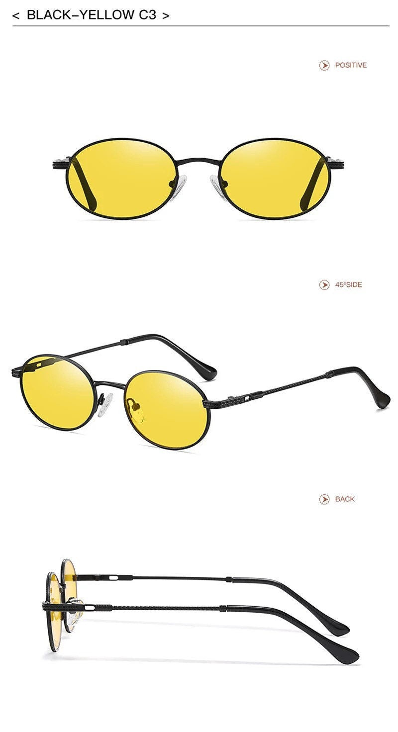 Ins Popular Small Round summer Sunglasses|Women Men| Retro Metal Punk Oval Clear Ocean Lens | Eyewear Shades UV400 Sun Glasses