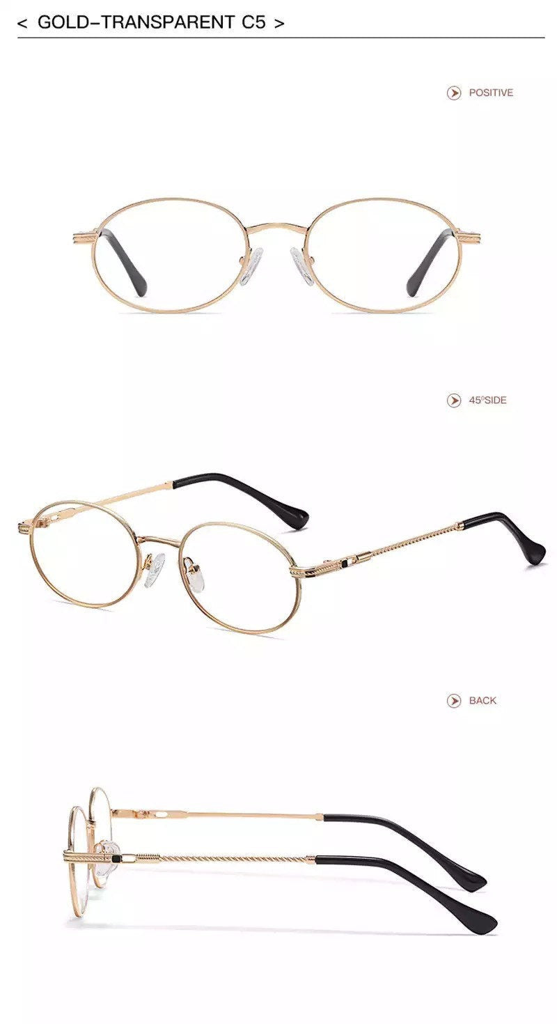 Ins Popular Small Round summer Sunglasses|Women Men| Retro Metal Punk Oval Clear Ocean Lens | Eyewear Shades UV400 Sun Glasses