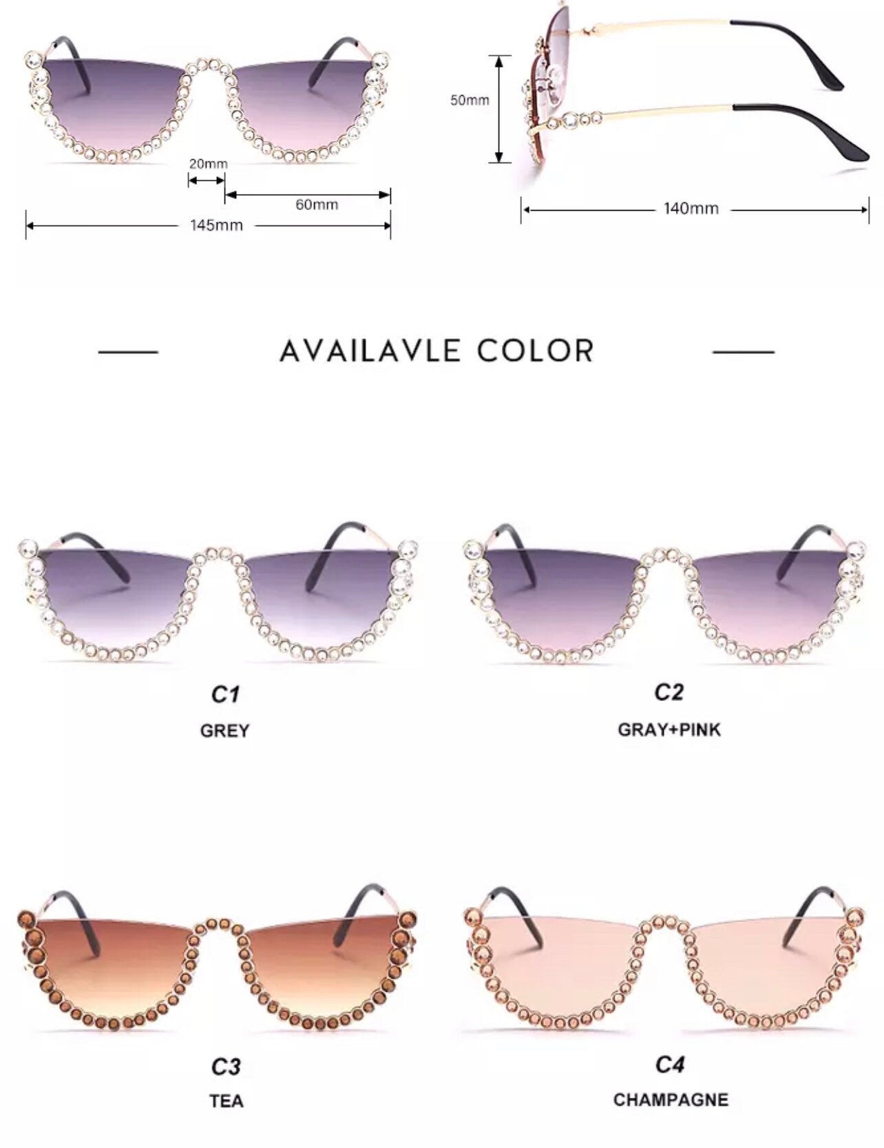Diamond Cat Eye Sunglasses|Women Men|Semi-Rimless Sun Glasses |Luxury Brand Designer |Crystal Sexy Frame Rhinestone |Eyewear Glasses
