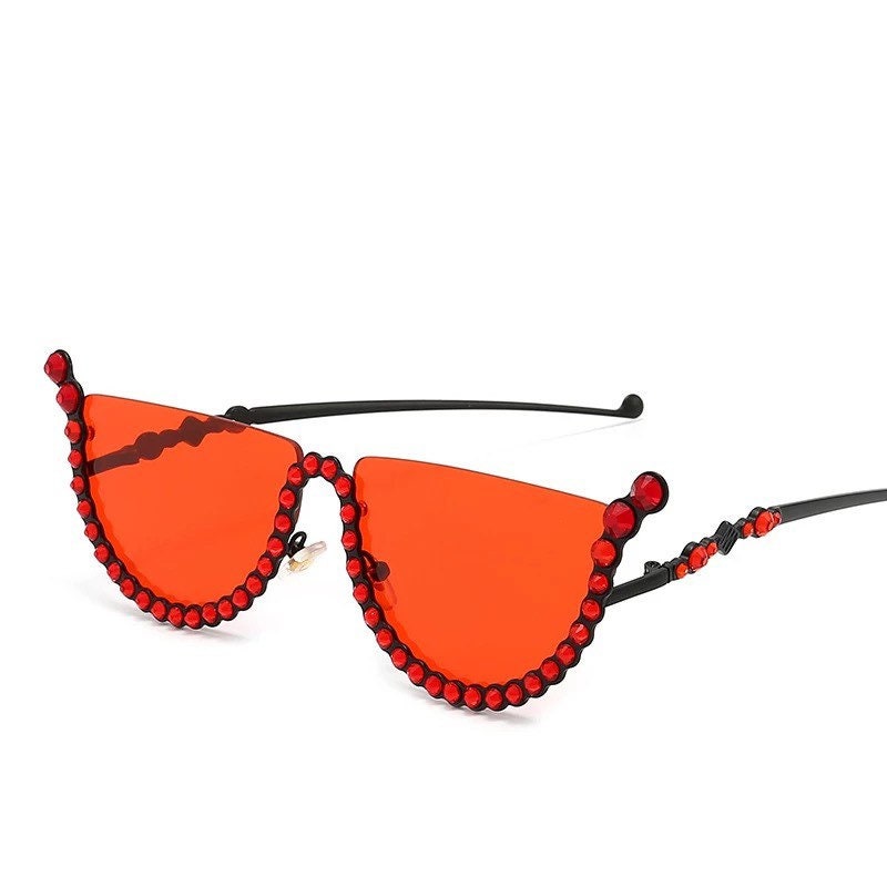 Diamond Cat Eye Sunglasses|Women Men|Semi-Rimless Sun Glasses |Luxury Brand Designer |Crystal Sexy Frame Rhinestone |Eyewear Glasses