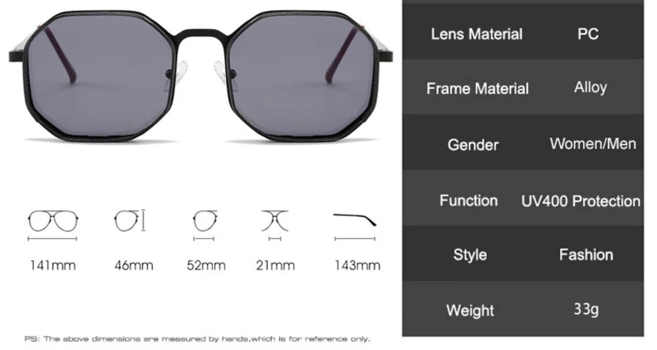 Summer glasses Retro Metal Steampunk |Polygon Square Hollow Sunglasses |Women Men|Fashion Mirror Gradient Shades |UV400 Sun Glasses