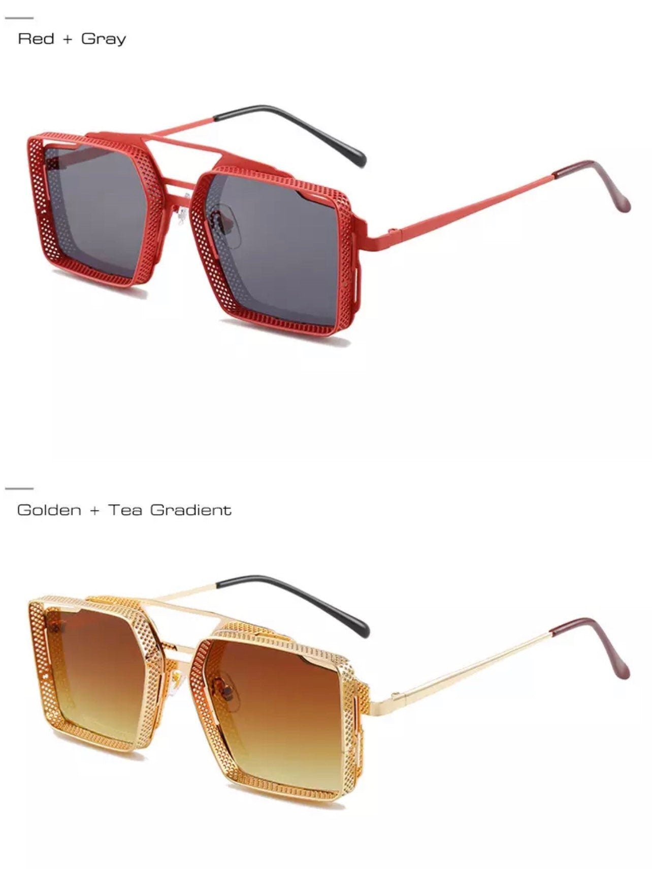 Summer Retro Metal Unisex Steampunk Square Double Bridges Sunglasses |Women Men|Eyeglasses Shades |Gradient Mirror| Punk Sun Glasses