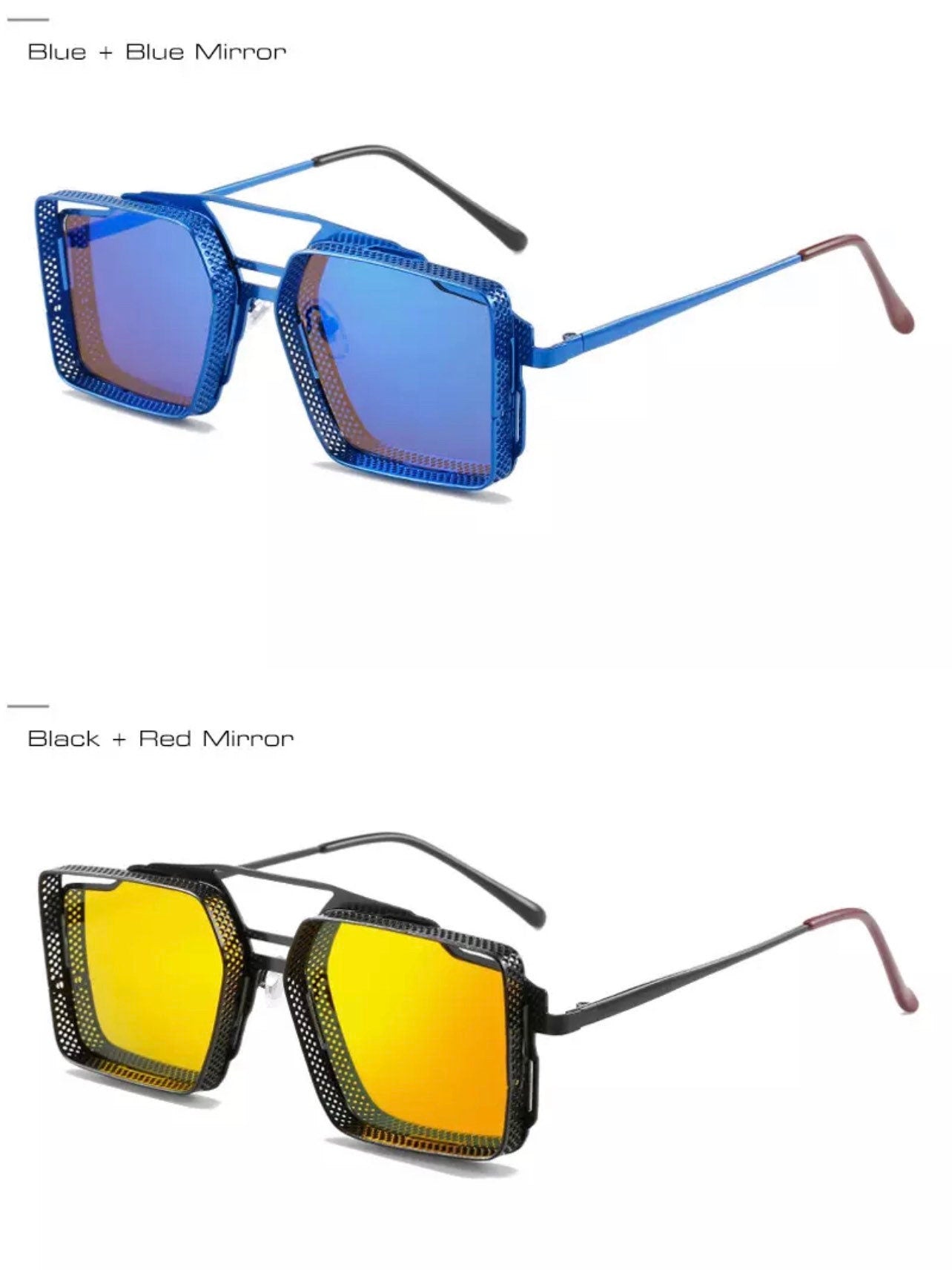 Summer Retro Metal Unisex Steampunk Square Double Bridges Sunglasses |Women Men|Eyeglasses Shades |Gradient Mirror| Punk Sun Glasses