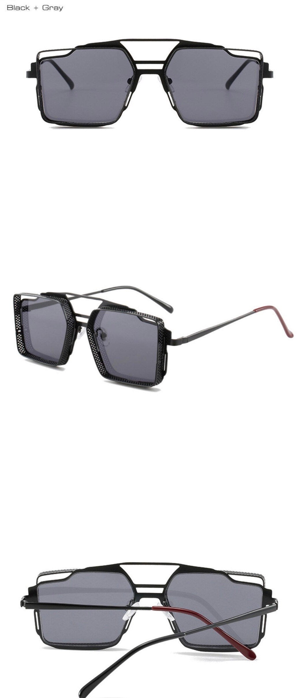 Summer Retro Metal Unisex Steampunk Square Double Bridges Sunglasses |Women Men|Eyeglasses Shades |Gradient Mirror| Punk Sun Glasses