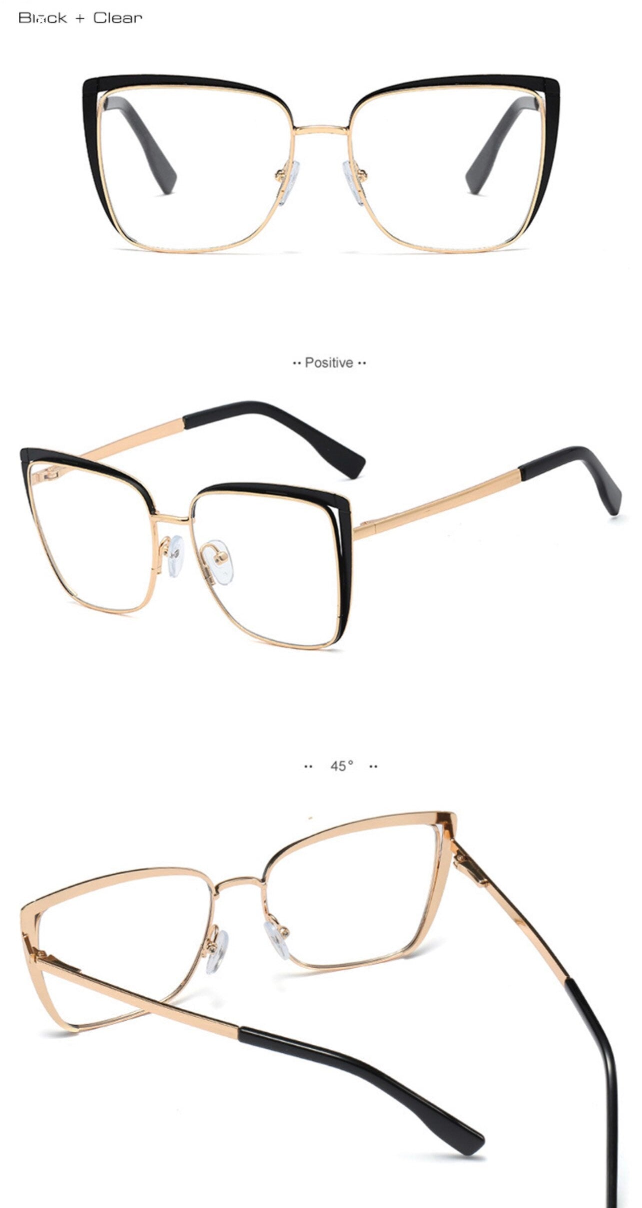 Retro Cat Eye Metal Eyeglasses Frame|Women Men|Fashion Clear Anti Blue Light Optical Eyewear| Square Frame Computer Goggle