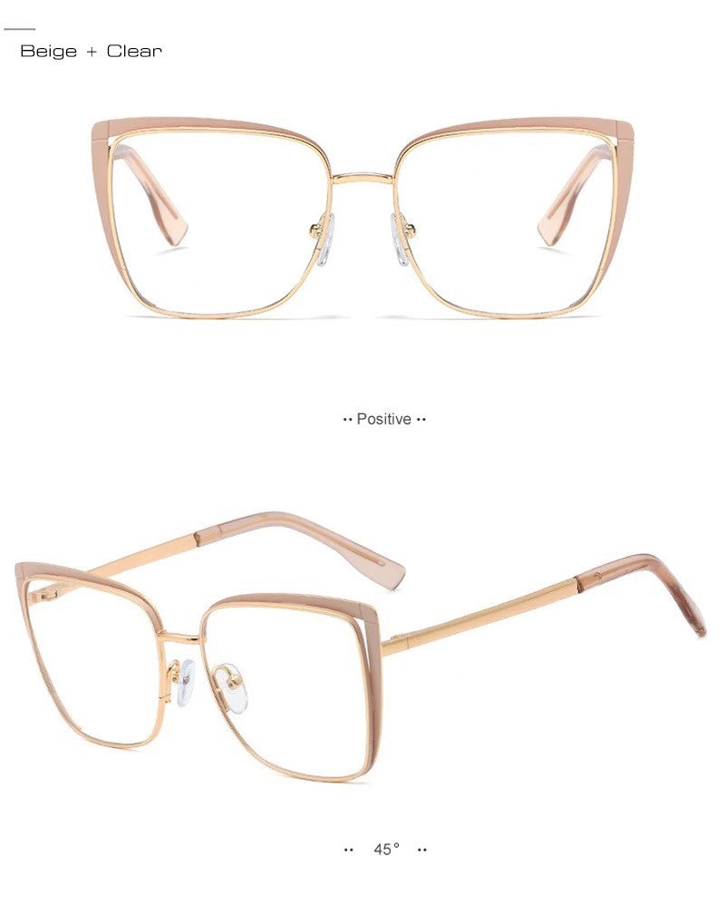 Retro Cat Eye Metal Eyeglasses Frame|Women Men|Fashion Clear Anti Blue Light Optical Eyewear| Square Frame Computer Goggle