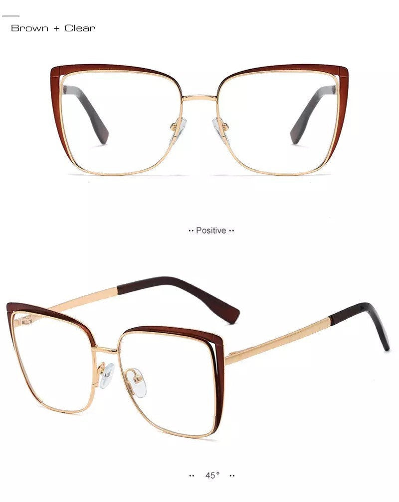 Retro Cat Eye Metal Eyeglasses Frame|Women Men|Fashion Clear Anti Blue Light Optical Eyewear| Square Frame Computer Goggle