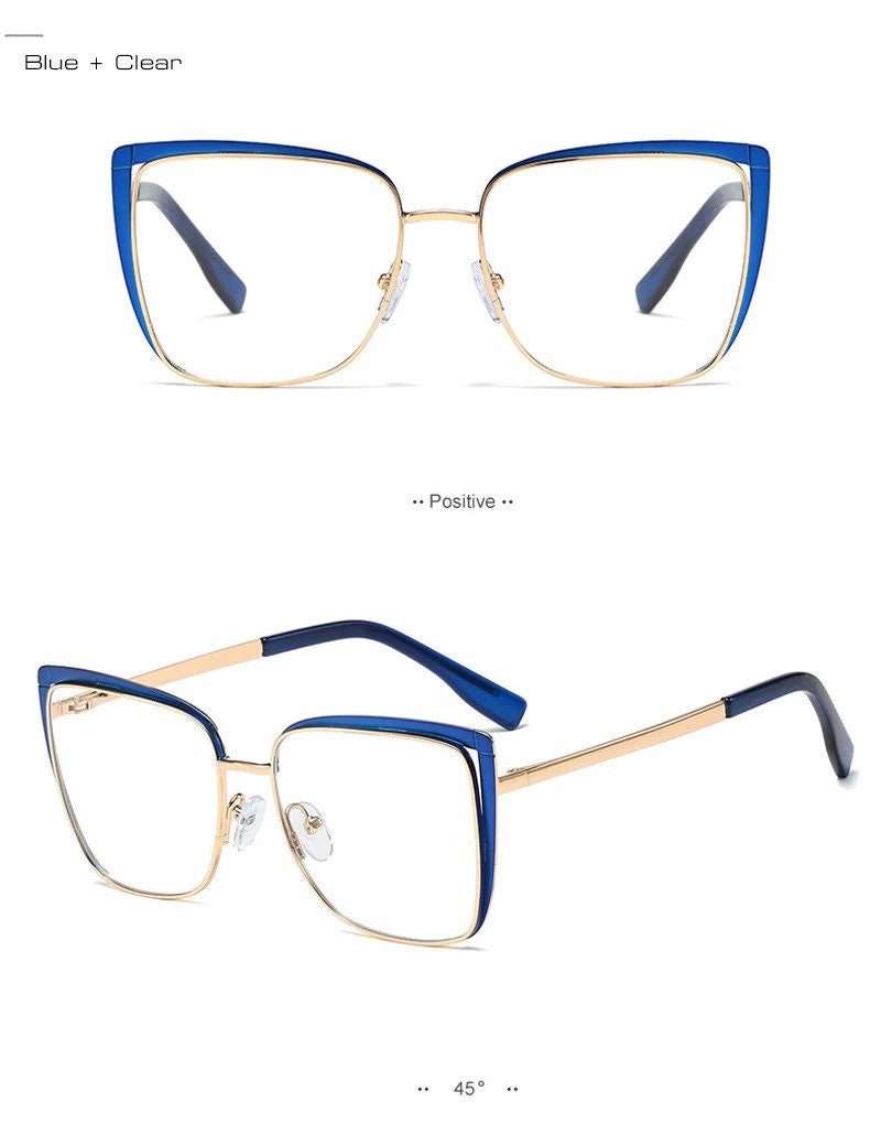 Retro Cat Eye Metal Eyeglasses Frame|Women Men|Fashion Clear Anti Blue Light Optical Eyewear| Square Frame Computer Goggle