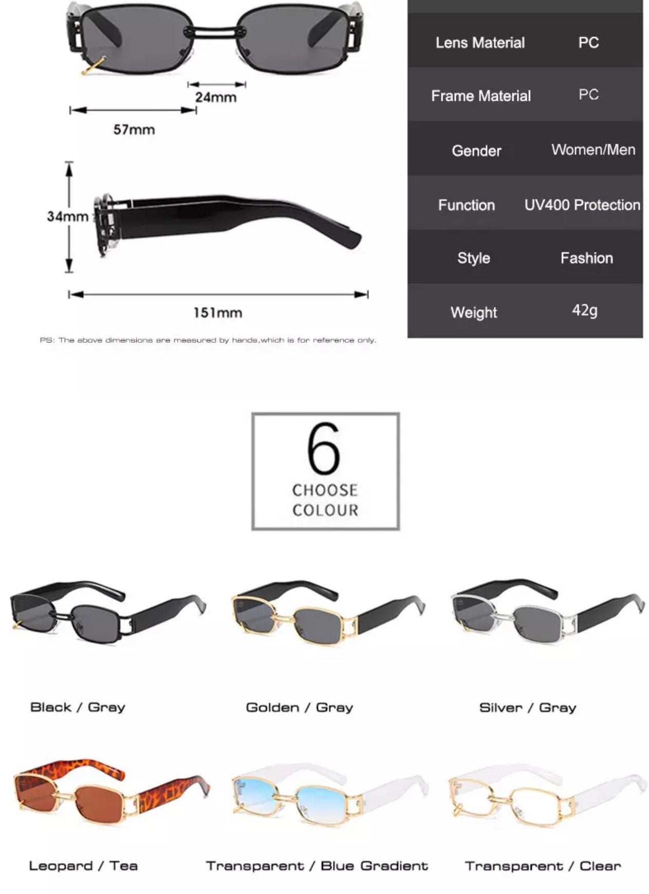 Retro Rectangle Sunglasses|Women Men|Fashion Brand Designer Punk Metal Ring |Eyewear Shades UV400 Square Sun Glasses
