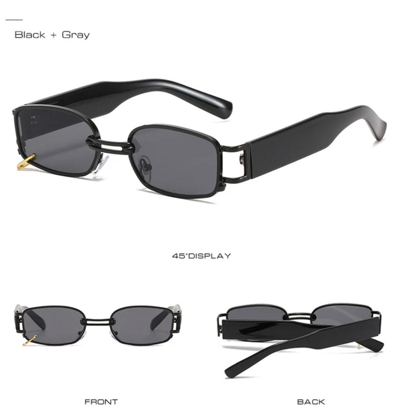 Retro Rectangle Sunglasses|Women Men|Fashion Brand Designer Punk Metal Ring |Eyewear Shades UV400 Square Sun Glasses