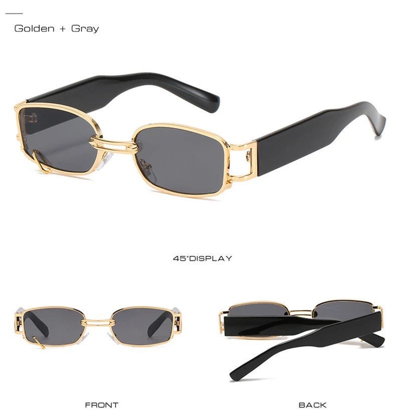 Retro Rectangle Sunglasses|Women Men|Fashion Brand Designer Punk Metal Ring |Eyewear Shades UV400 Square Sun Glasses