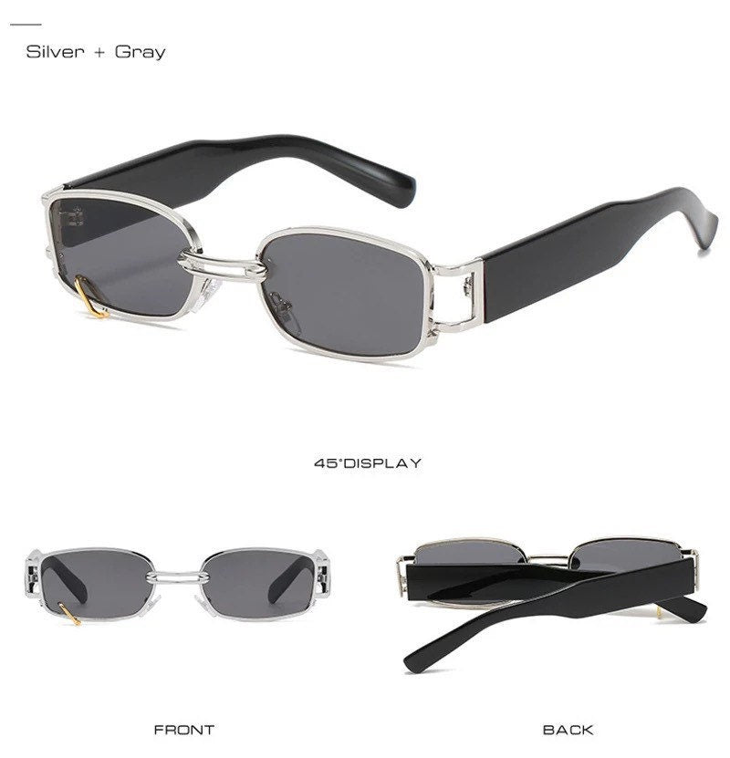 Retro Rectangle Sunglasses|Women Men|Fashion Brand Designer Punk Metal Ring |Eyewear Shades UV400 Square Sun Glasses