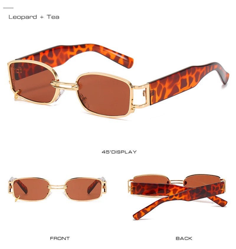 Retro Rectangle Sunglasses|Women Men|Fashion Brand Designer Punk Metal Ring |Eyewear Shades UV400 Square Sun Glasses
