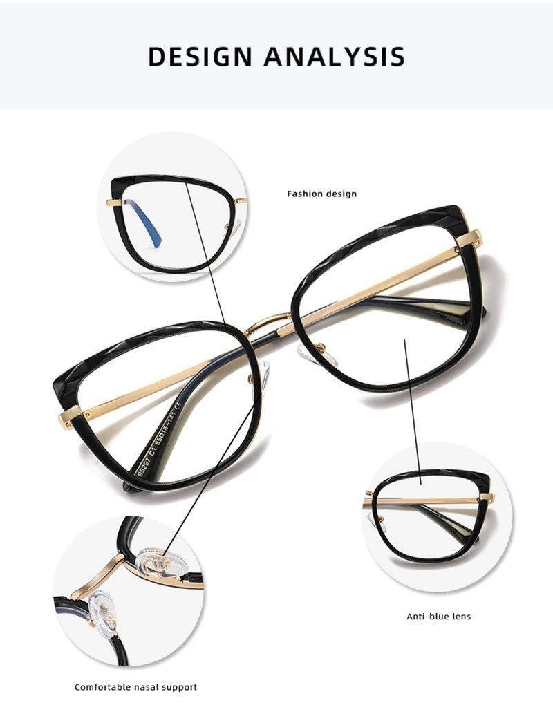 Retro Anti Blue Light Cat Eye|Women Men| Glasses Frame Fashion TR90 Metal Spring Hinge Optical Eyewear|Computer Anti-Blue light Eyeglasses