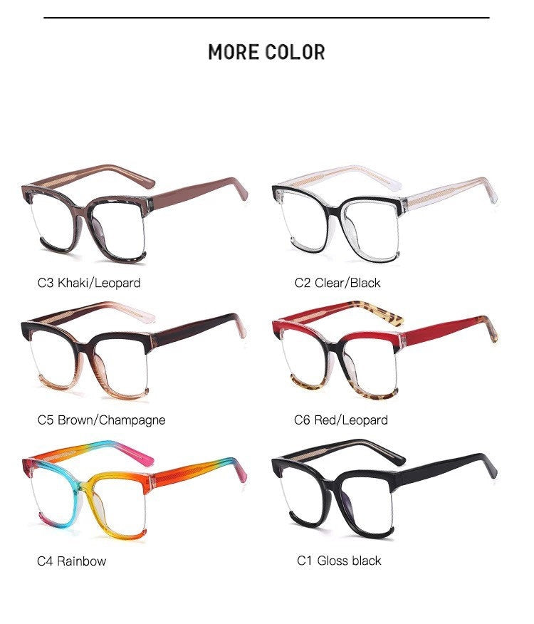 Oversized Square Eyeglasses Colorful Frames for |Women Men|Anti Blue Light Glasses Frame| Optical Computer Fashion Eyewear
