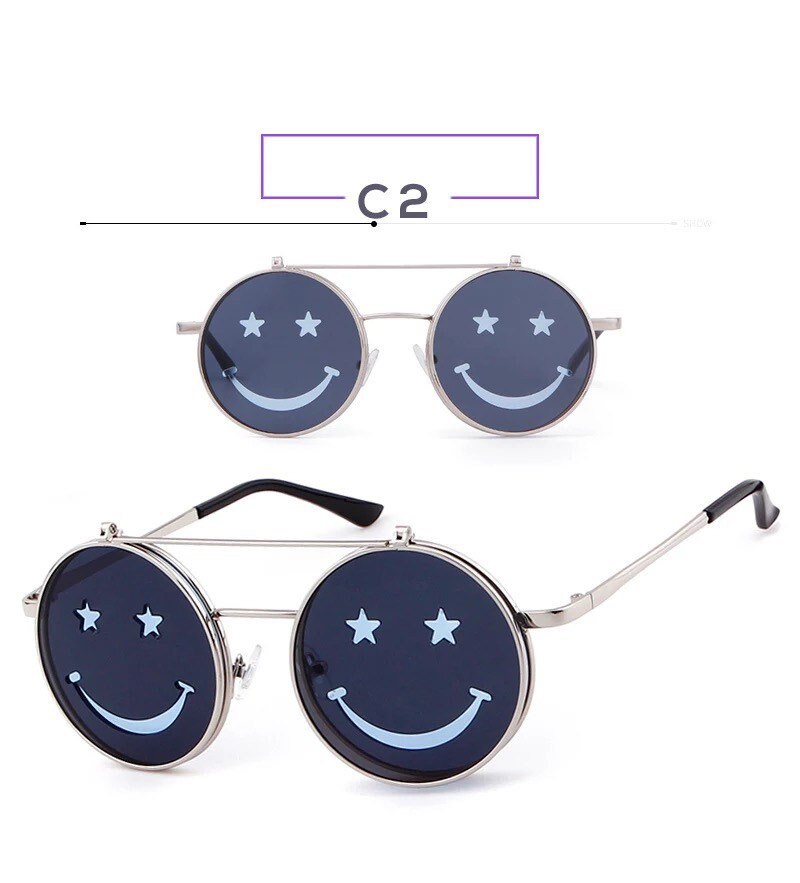 Retro Flip Up Round Steampunk Sunglasses 2022 Brand|Women Men| Designer Small Circle Sun Glasses Red Yellow Shades SP64