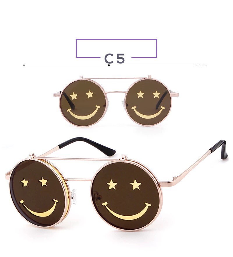 Retro Flip Up Round Steampunk Sunglasses 2022 Brand|Women Men| Designer Small Circle Sun Glasses Red Yellow Shades SP64