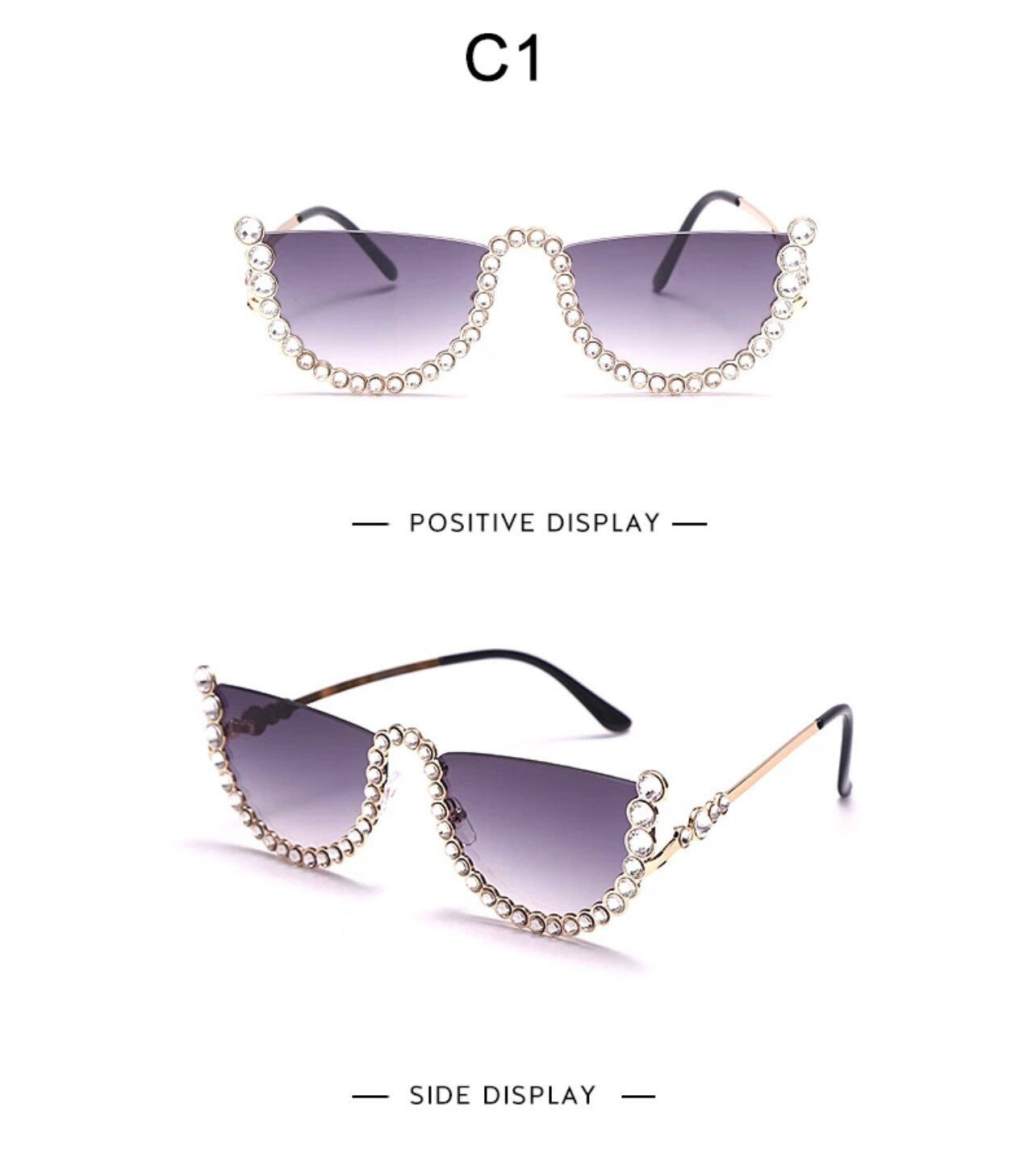 Diamond Cat Eye Sunglasses|Women Men|Semi-Rimless Sun Glasses |Luxury Brand Designer |Crystal Sexy Frame Rhinestone |Eyewear Glasses
