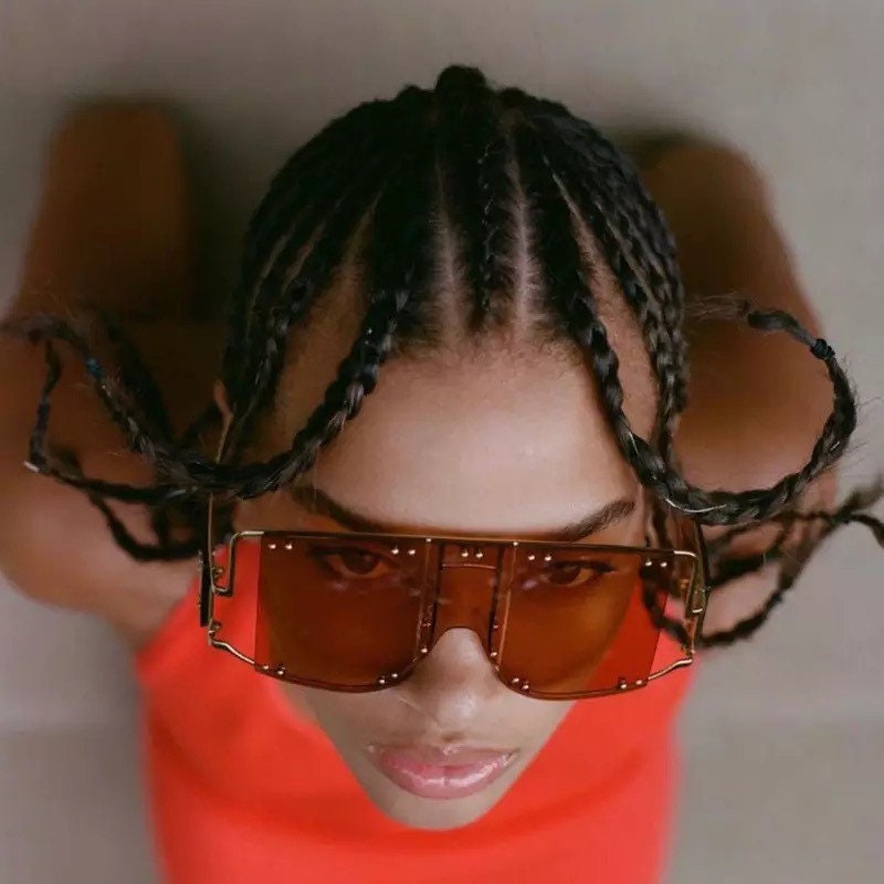 Fashion Rivet Square Sunglasses| Women Men| 2022 Luxury Brand Oversized Mirror Metal Glasses| Shades UV400 Unique Female Eyewear