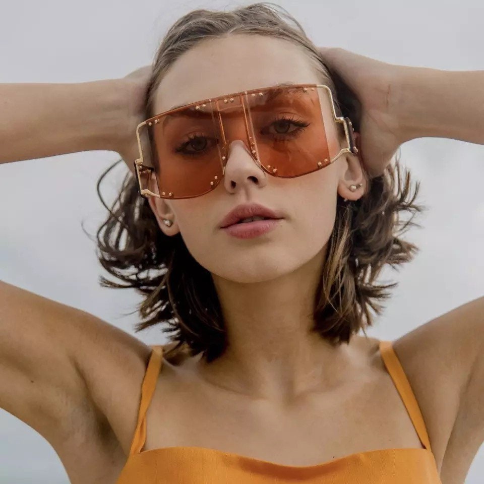 Fashion Rivet Square Sunglasses| Women Men| 2022 Luxury Brand Oversized Mirror Metal Glasses| Shades UV400 Unique Female Eyewear