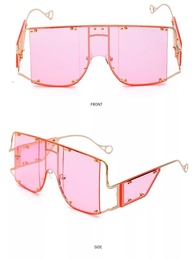 Fashion Rivet Square Sunglasses| Women Men| 2022 Luxury Brand Oversized Mirror Metal Glasses| Shades UV400 Unique Female Eyewear