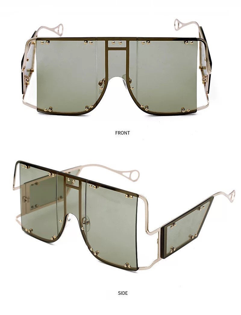 Fashion Rivet Square Sunglasses| Women Men| 2022 Luxury Brand Oversized Mirror Metal Glasses| Shades UV400 Unique Female Eyewear