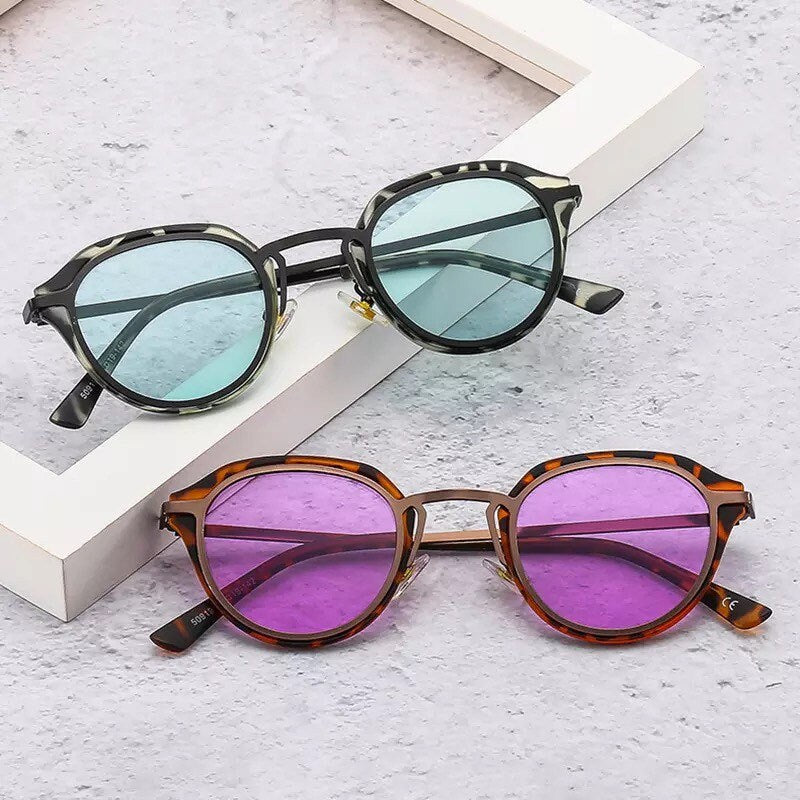 Ins Popular Fashion Oval Glasses |Women Men| Sunglasses Retro Candy Color Shades |UV400 Leopard Gradient Round Sun Glasses| Eyewear Glasses