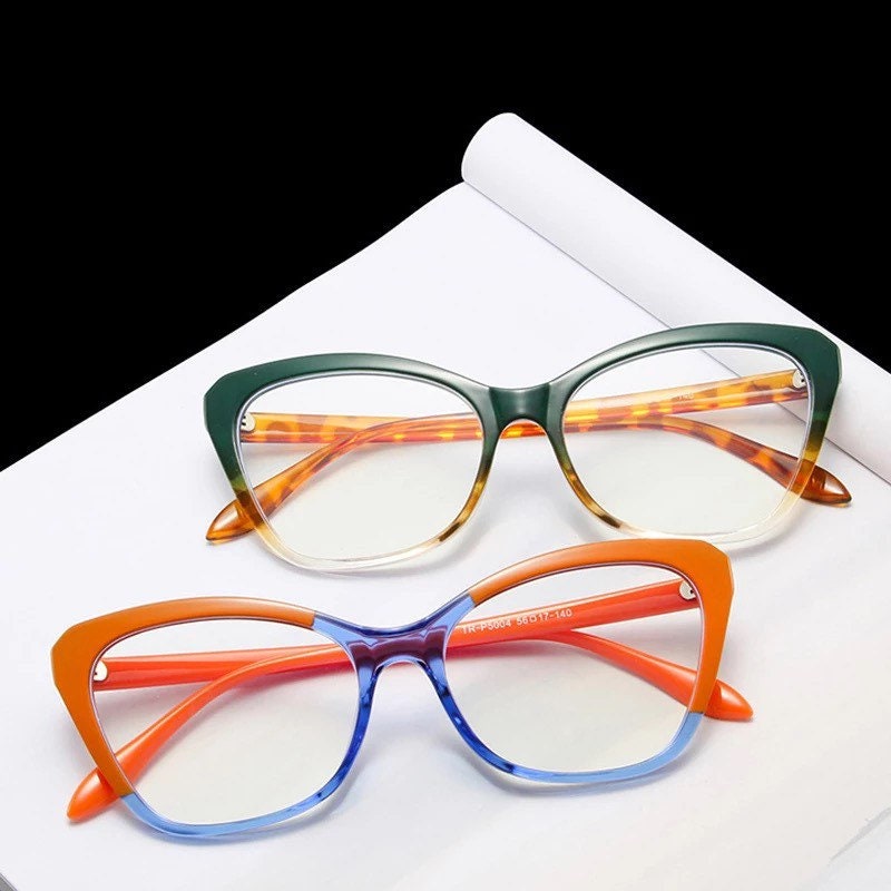 Fashion TR90 Clear Anti-Blue Light|Women Men|Glasses Frame Retro Spring Hinge|Optical Cat Eye Double Color Frame