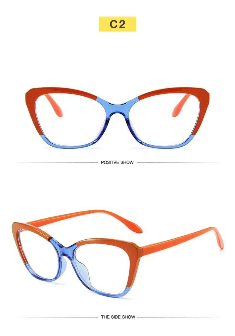 Fashion TR90 Clear Anti-Blue Light|Women Men|Glasses Frame Retro Spring Hinge|Optical Cat Eye Double Color Frame