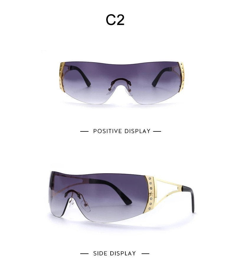 2000’S Retro One Piece Sunglasses|Women Men|Luxury Oversized Wrap Around Sun Glasses |UV400 Ladies 2022 New Fashion Eyewear Shades